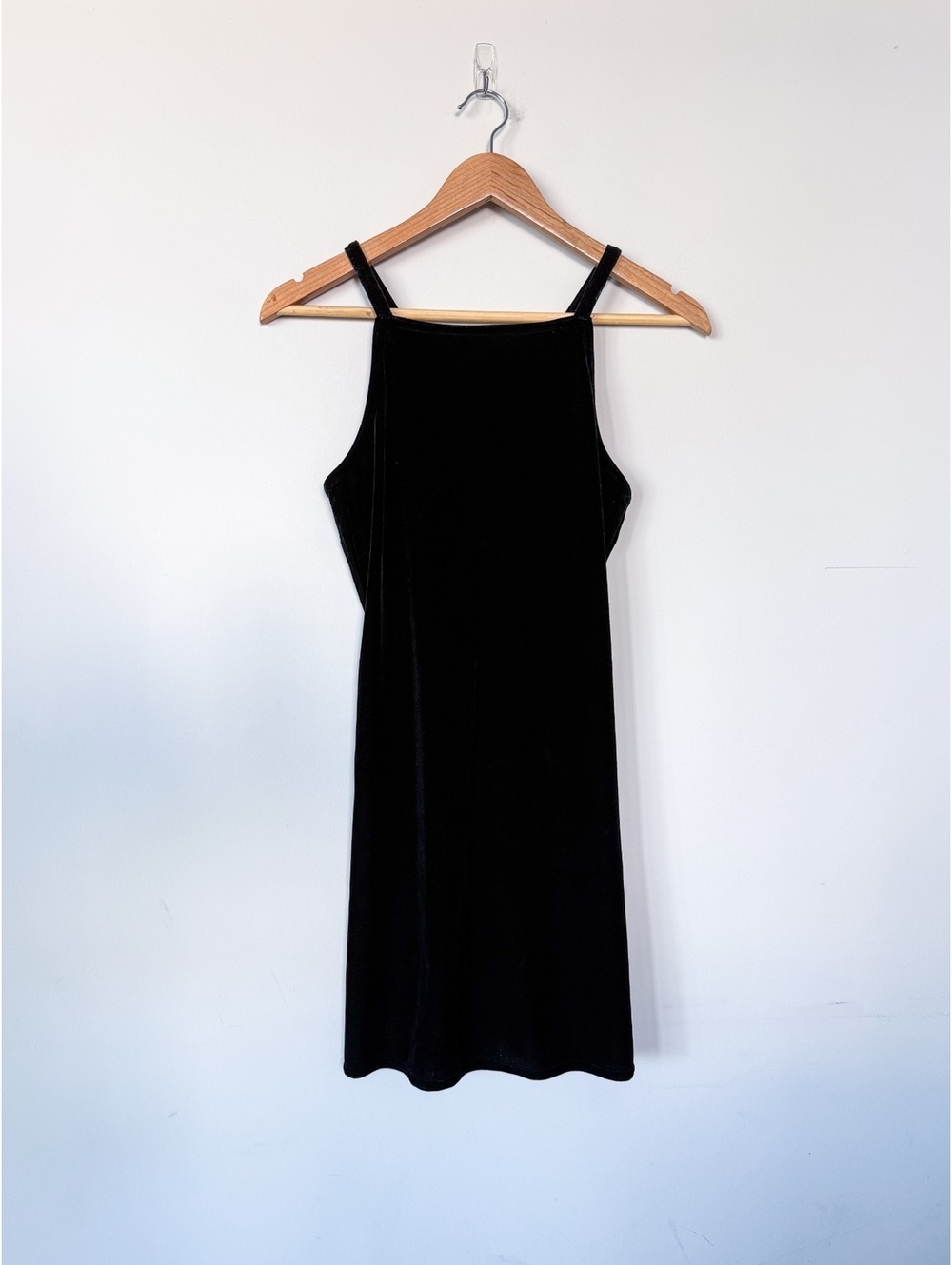 Vintage 90s Roberta Black Velour Velvet Cross Back Mini Knee Length Dress